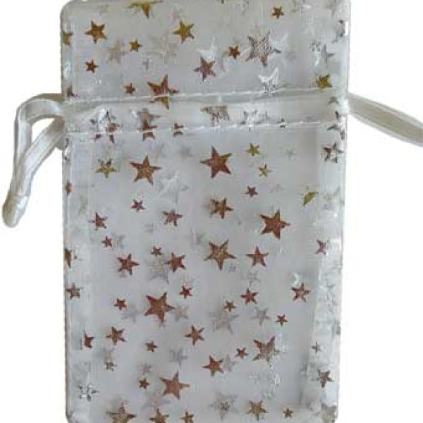 2 3/4" x 3" White organza pouch with Silver Stars