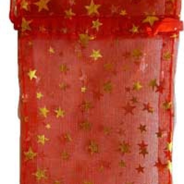 3" x 4" Red organza pouch with Gold Stars
