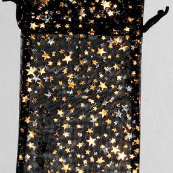 4&quot; x 5&quot; Black organza pouch with Gold Stars