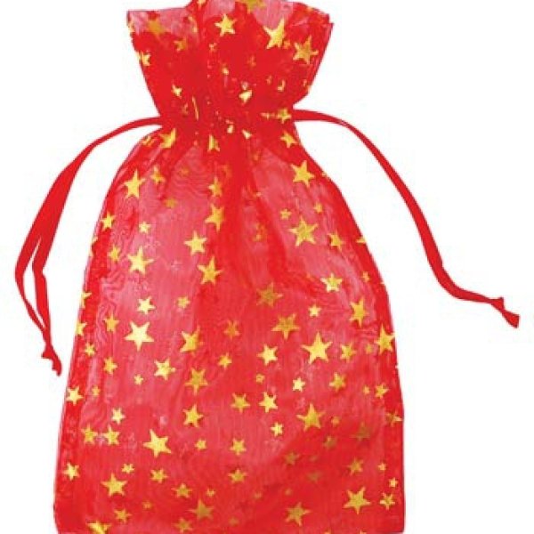 4" x 5" Red organza pouch w/ Gold Stars