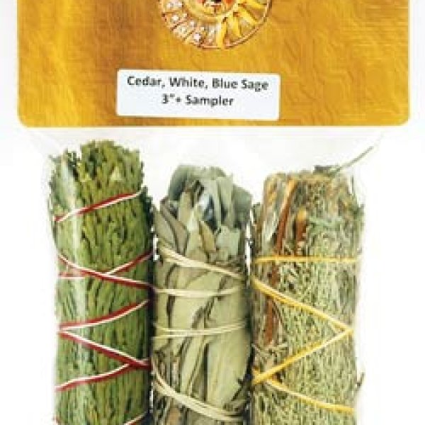 Cedar, White & Blue Sage smudge stick 3-Pack 4"