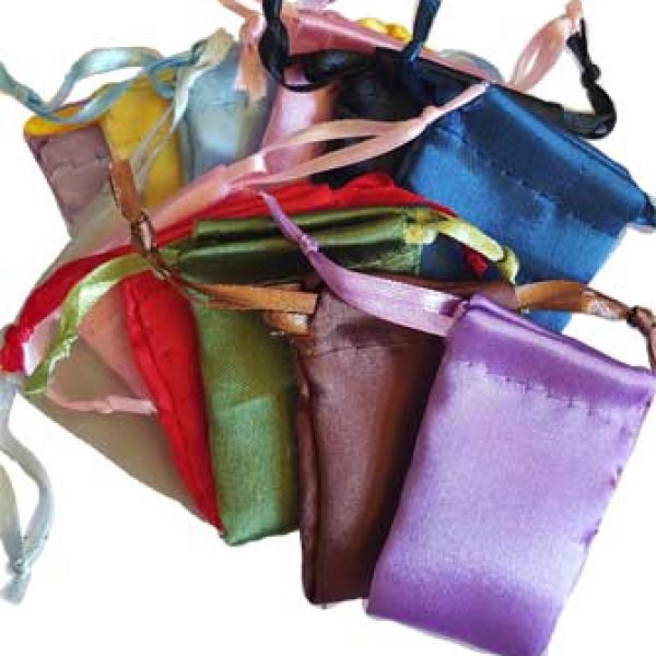 12 pk 1 3/4" x 2" mixed colors Satin Drawstring pouches