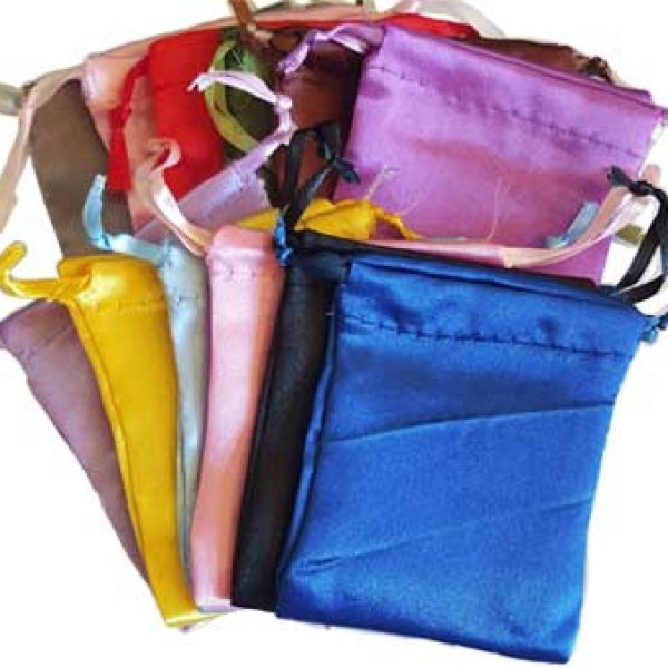 12 pk 2 3/4" x 3" mixed colors Satin Drawstring pouches